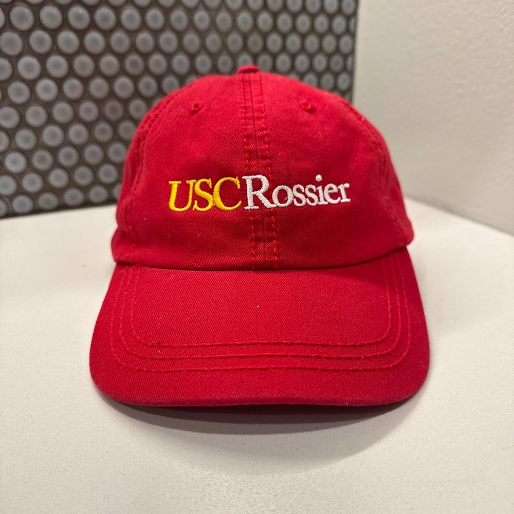 USC Rossier Hat Cap Red Logo Spellout StrapBack Unstructured OSFA Casual Collage
